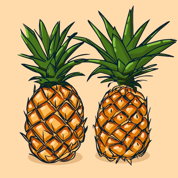 Conjunto de ilustración vectorial de fruta de piña en un boceto dibujado a mano plano de estilo de boceto de una línea