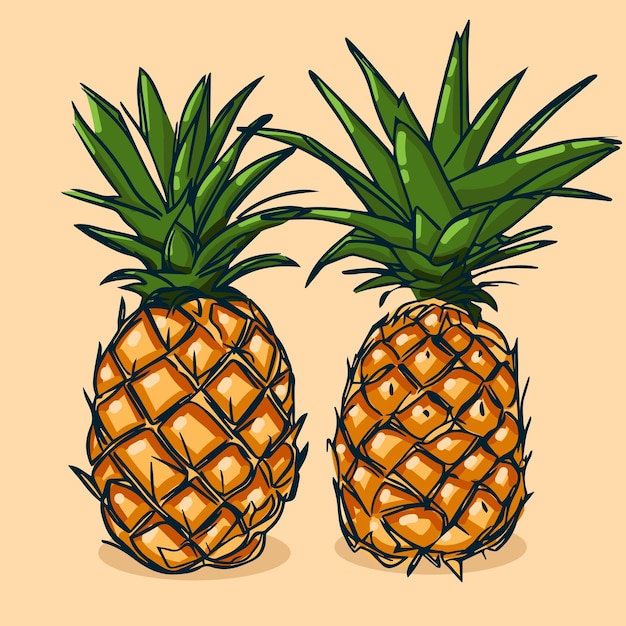 Vector conjunto de ilustración vectorial de fruta de piña en un boceto dibujado a mano plano de estilo de boceto de una línea