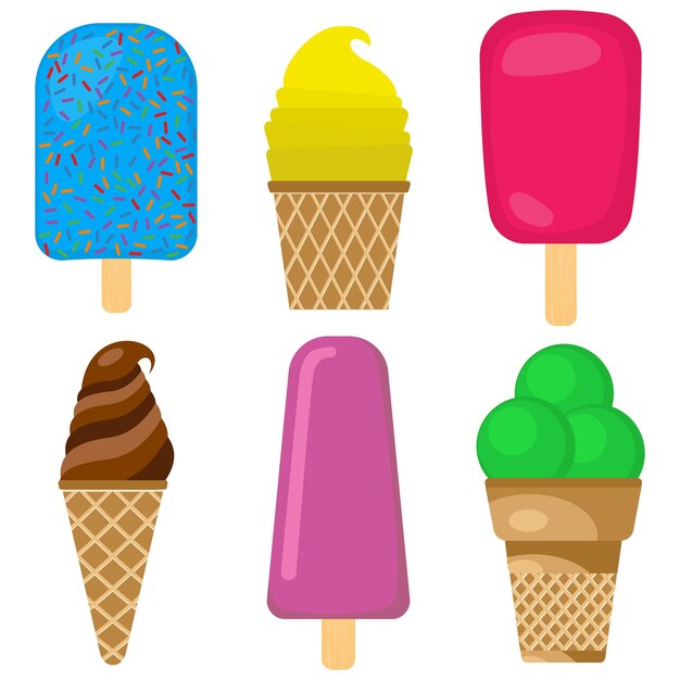 Conjunto de ilustración vectorial de helado cremoso multicolorxA