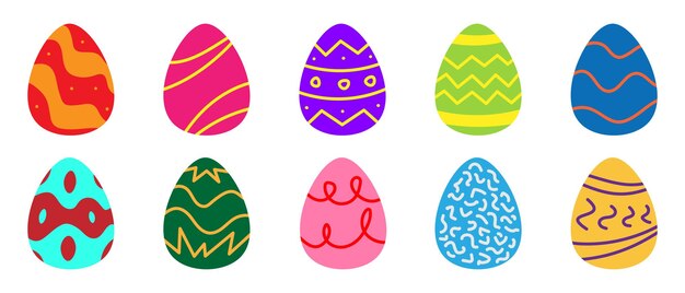 Conjunto de ilustración vectorial de huevos de Pascua dibujados a mano coloridos lindos