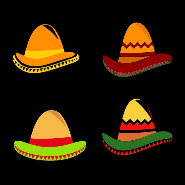 Vector conjunto de ilustración vectorial de icono de sombrero tradicional mexicano