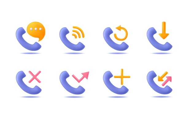 Conjunto de ilustración vectorial de íconos de teléfono 3D Comunicación de diseño de llamadas telefónicas modernas y de moda