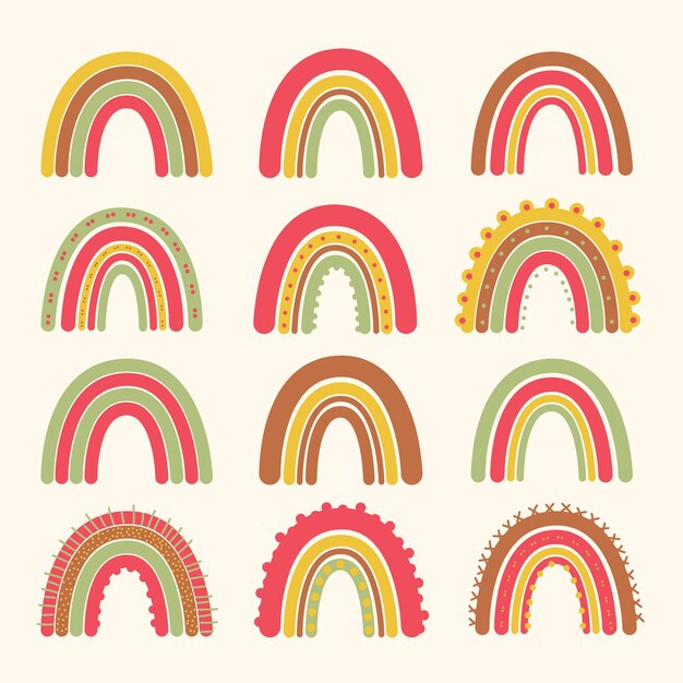 Conjunto de ilustración vectorial lindo arco iris colorido moderno
