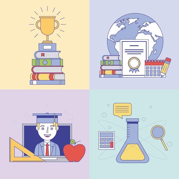 conjunto de ilustración vectorial en línea de aprendizaje y educación