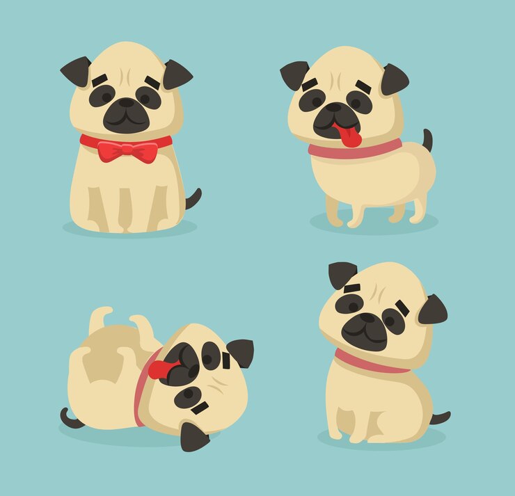 Vector conjunto de ilustración vectorial de perritos-cachorros de dibujos animados lindos y divertidos en estilo plano