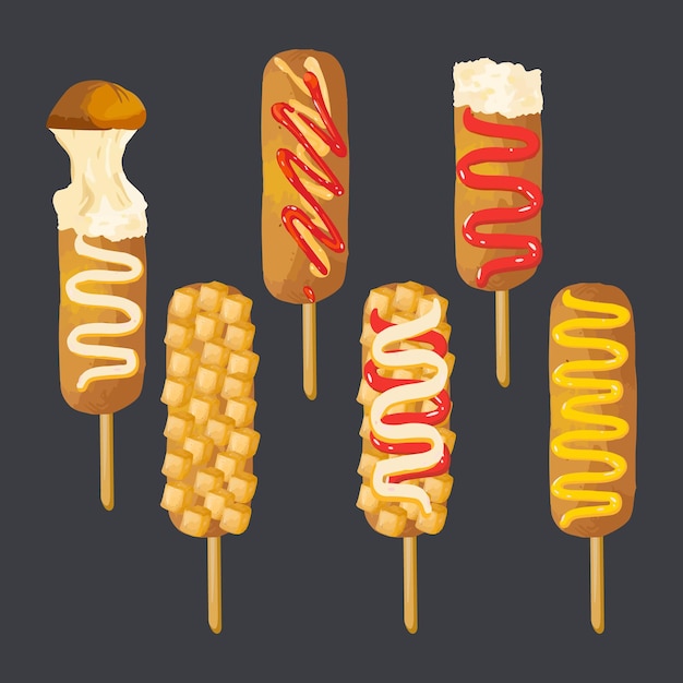 Conjunto de ilustración vectorial de perros de maíz