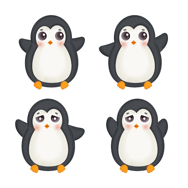 Conjunto de ilustración vectorial de pingüinos lindos