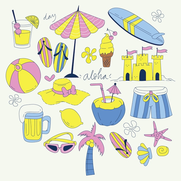 Conjunto de ilustración de verano