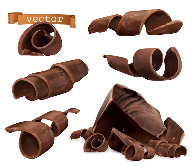 Vector conjunto de ilustración de virutas y piezas de chocolate