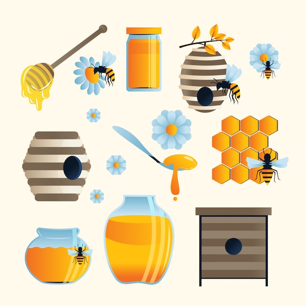 Vector conjunto de ilustraciones de abeja