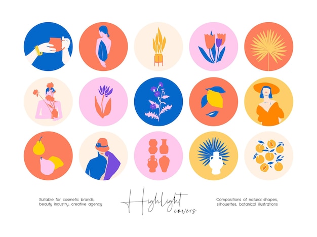 Conjunto de ilustraciones abstractas dibujadas a mano para destacar la historia de las redes sociales