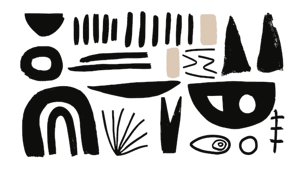 Conjunto de ilustraciones abstractas de Doodle linocut con vector separado con textura de fondo transparente