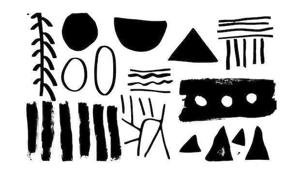 Conjunto de ilustraciones abstractas de Doodle linocut con vector separado con textura de fondo transparente