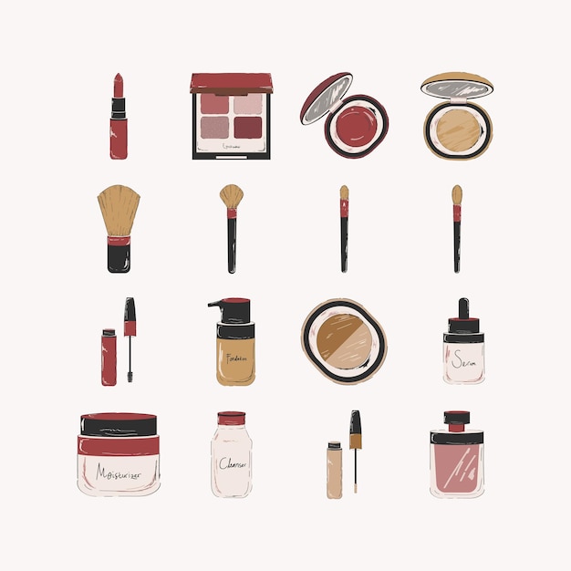 Conjunto de ilustraciones de accesorios de belleza