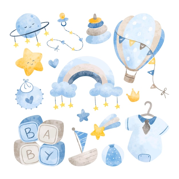 Conjunto de ilustraciones de acuarela de Nursery Clipart para bebés