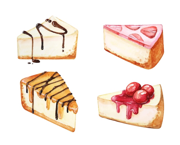Conjunto de ilustraciones de acuarela de piezas de pasteles