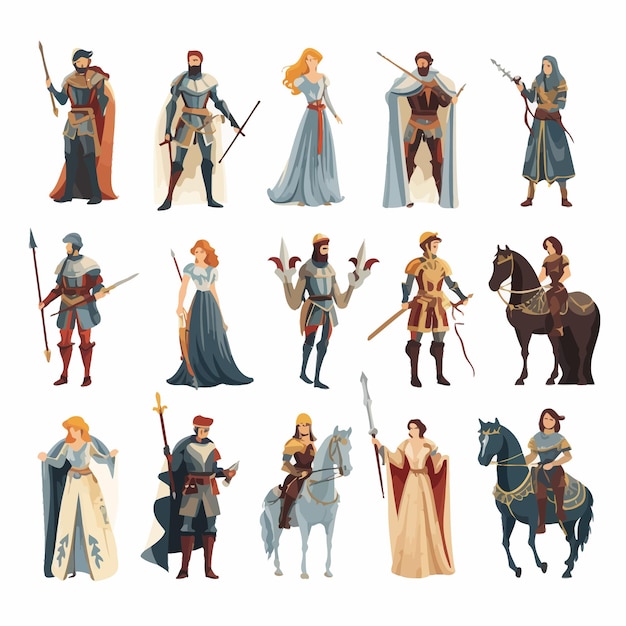 Vector conjunto de ilustraciones aisladas de estilo medieval.