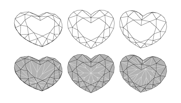 Vector conjunto de ilustraciones aisladas de piedras preciosas en forma de corazón