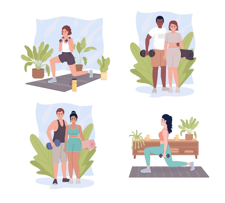 Vector conjunto de ilustraciones aisladas de vectores 2d de estilo de vida activo y saludable