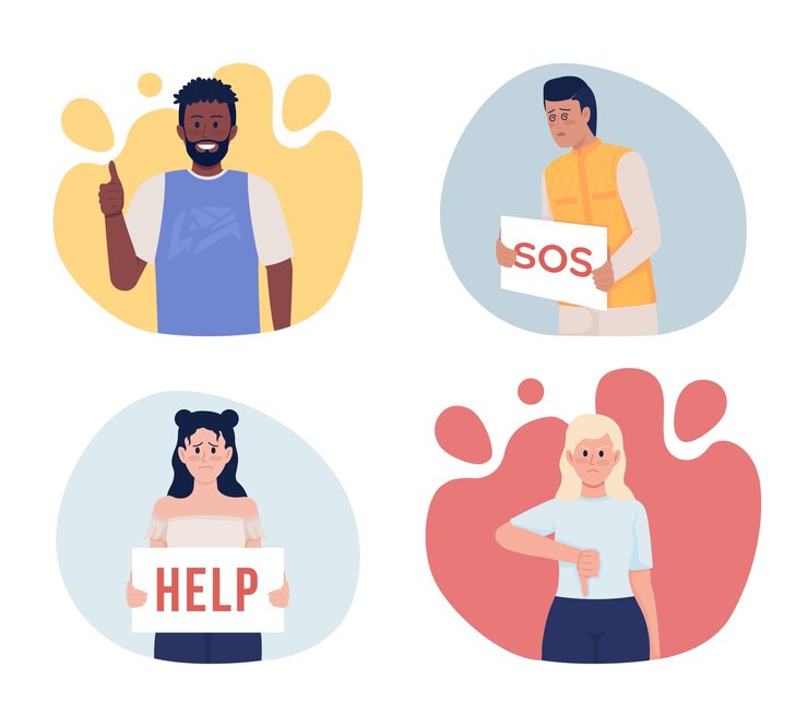 Vector conjunto de ilustraciones aisladas de vectores 2d de gestos y signos