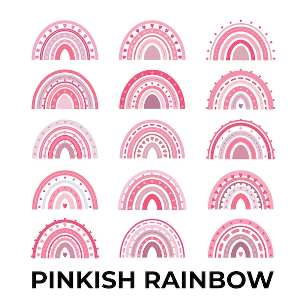 Conjunto de ilustraciones de amor y arco iris rosa