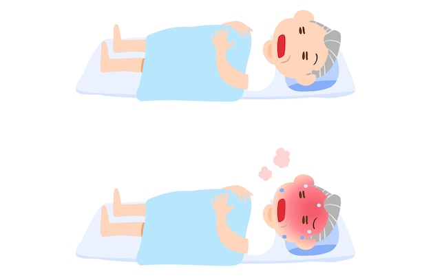 Conjunto de ilustraciones de anciano dormido por presencia o ausencia de condición física