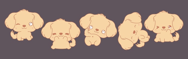 Conjunto de ilustraciones de animales de dibujos animados vectoriales colección de arte de perro golden retriever aislado kawaii