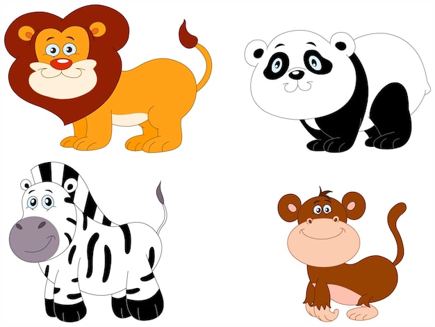 Conjunto de ilustraciones de animales lindos León Panda Cebra y Mono