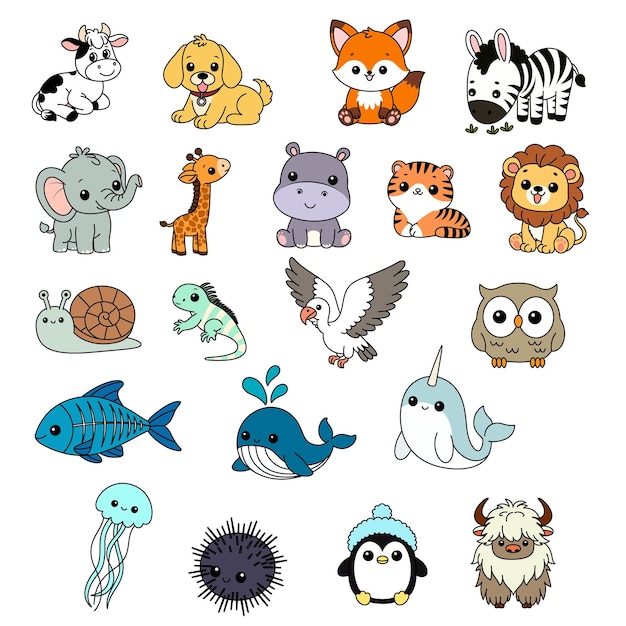 Conjunto de ilustraciones de animales lindos