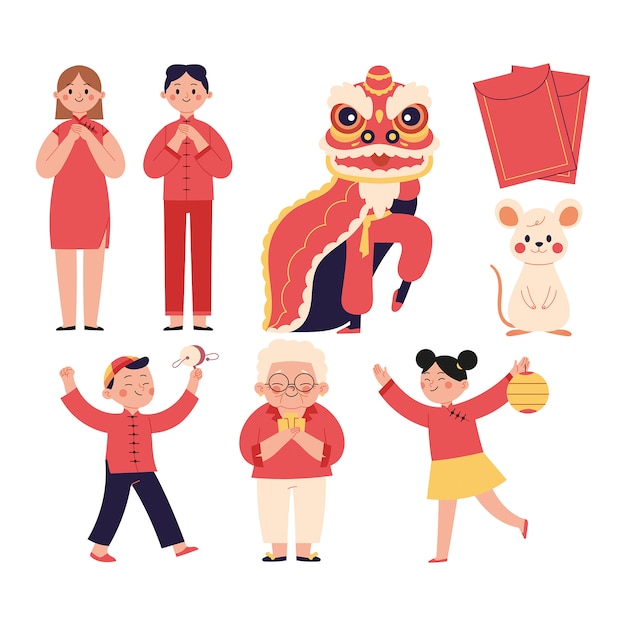 Vector conjunto de ilustraciones del año nuevo chino