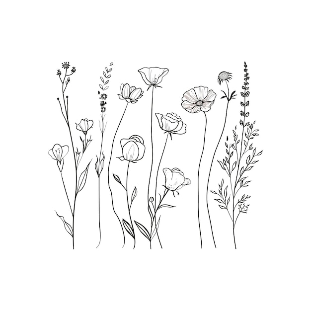 conjunto de ilustraciones de arte vectorial de colores de flores negras