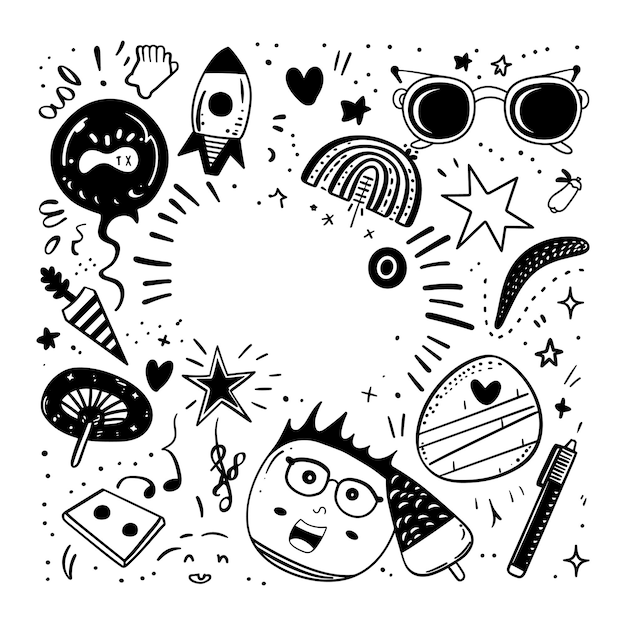 Conjunto de ilustraciones de arte vectorial de dibujos en blanco y negro