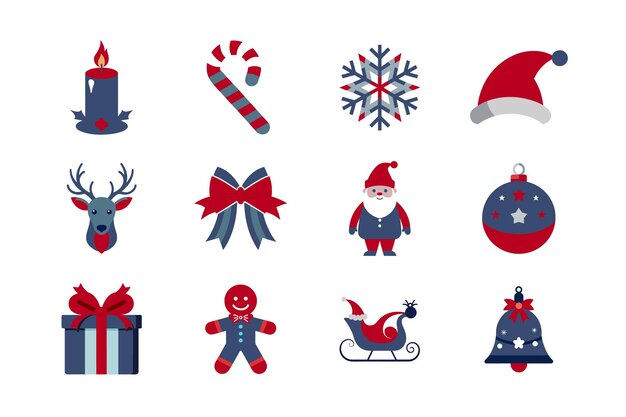 Conjunto de ilustraciones de arte vectorial de elementos navideños