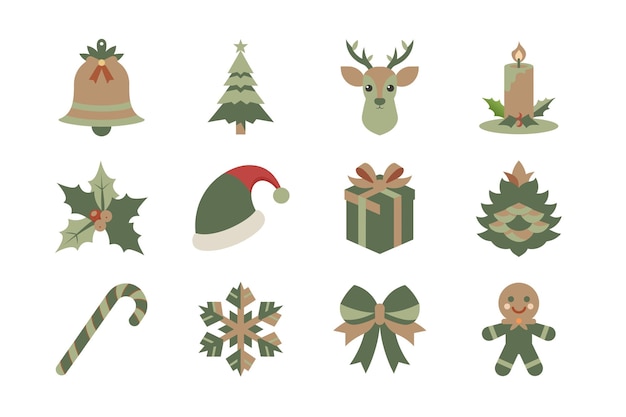 Conjunto de ilustraciones de arte vectorial de elementos navideños