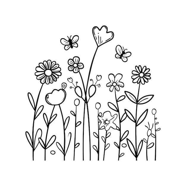 conjunto de ilustraciones de arte vectorial de flores silvestres de color negro