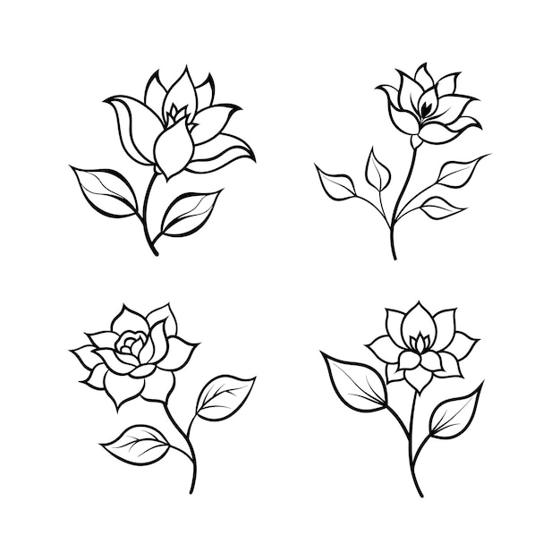 Conjunto de ilustraciones artísticas de líneas vectoriales florales