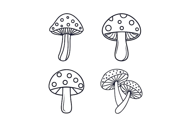 un conjunto de ilustraciones artísticas de líneas vectoriales de hongos de fondo blanco transparente