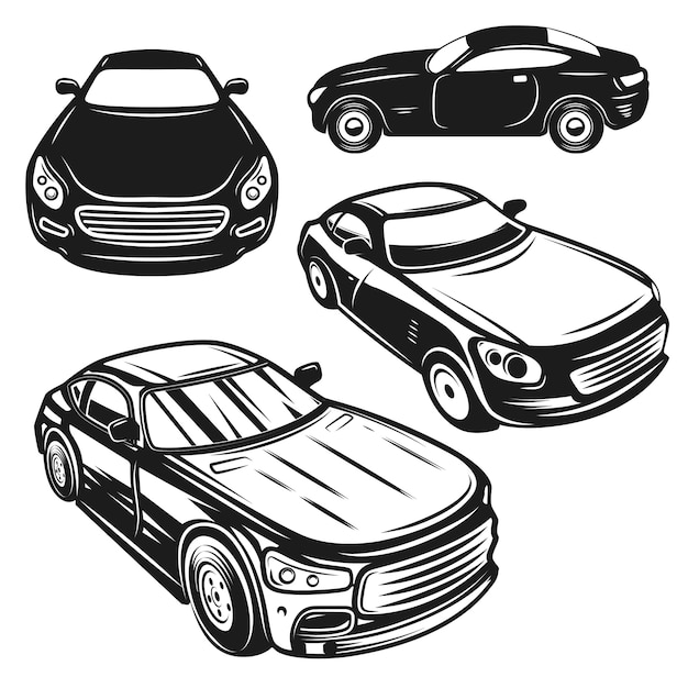 Conjunto de ilustraciones de automóviles. Elementos para logotipo, etiqueta, emblema, signo, cartel. imagen