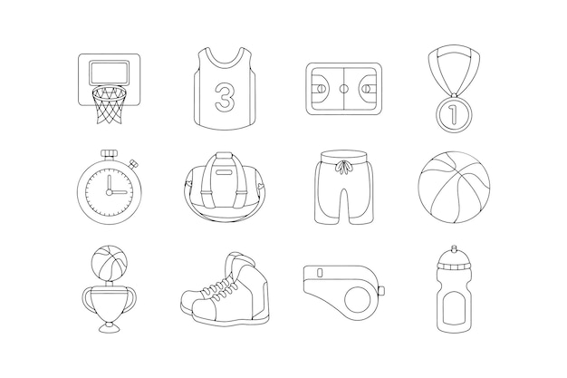 Conjunto de ilustraciones de baloncesto dibujado a mano