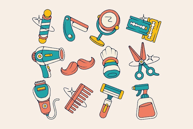 Conjunto de ilustraciones de barbería dibujadas a mano.