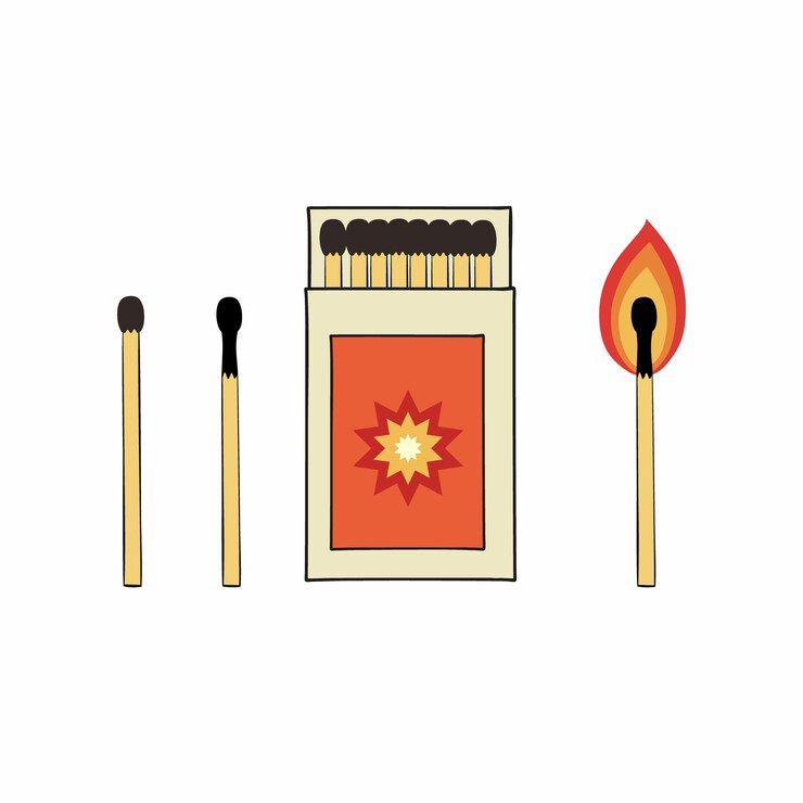 Vector conjunto de ilustraciones de cajas de cerillas y fósforos. dibujo vectorial en estilo doodle.