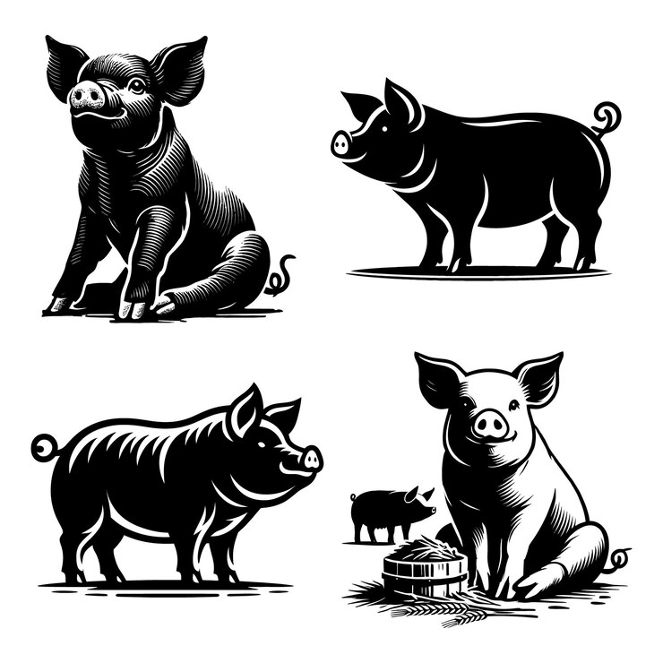 Conjunto de ilustraciones de cerdos