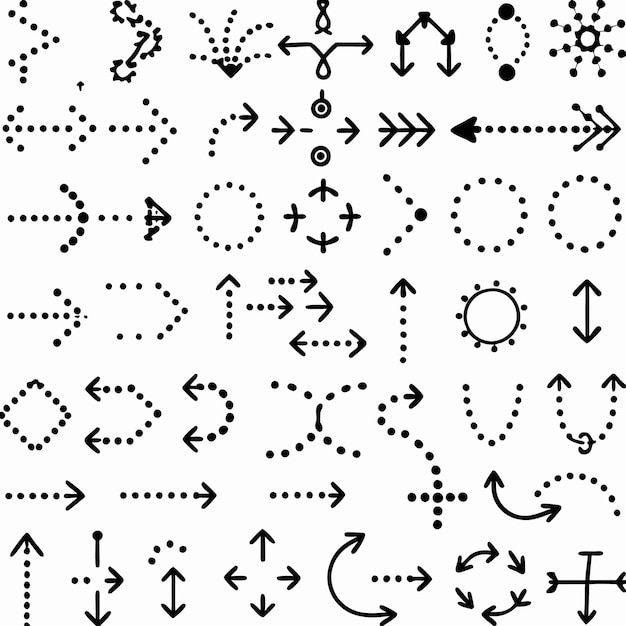 Conjunto de ilustraciones de círculo de flechas y puntos dibujadas a mano