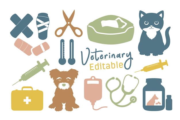 Conjunto de ilustraciones de clipart veterinario