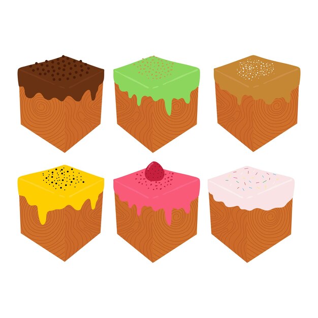 El conjunto de ilustraciones de la colección de croissants en cubo.