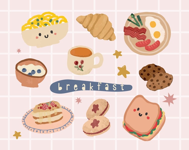 conjunto de ilustraciones de la colección de desayuno dibujado a mano