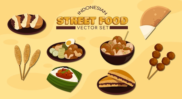 Conjunto de ilustraciones de comida callejera indonesia