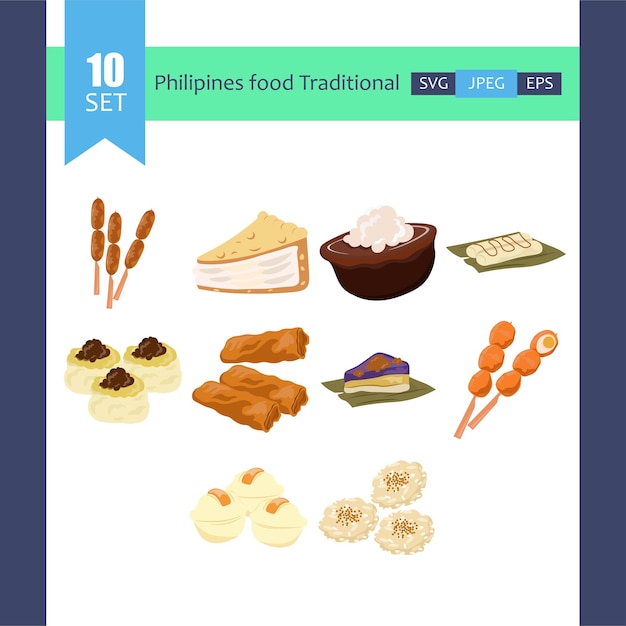 Conjunto de ilustraciones de comida filipina