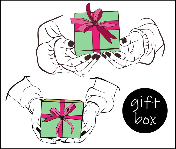 Conjunto de ilustraciones Conceptos de dar regalos y recibir sorpresas regalar vender o ganar
