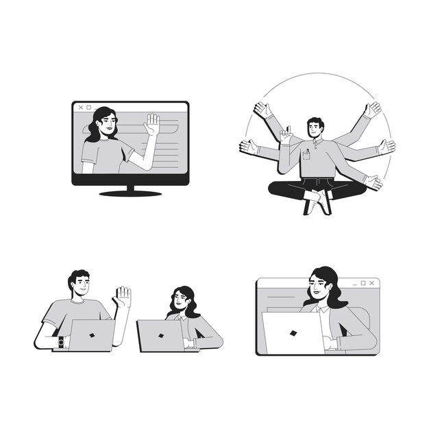 Conjunto de ilustraciones conceptuales de la línea de trabajo en equipo